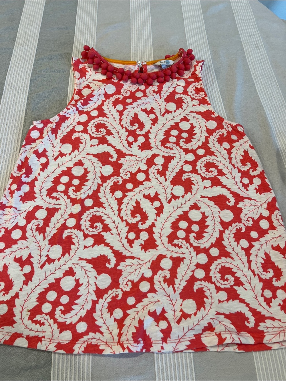 Boden Red and White Pom-Trim Tank Top